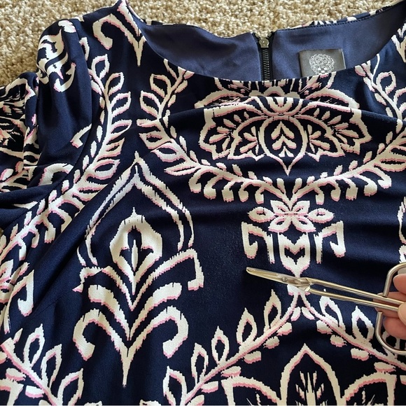 Vince Camuto Paisley Floral Printed Shift Dress Women’s 4 Navy Knee Length - Picture 13 of 16